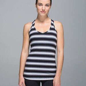 Lululemon Cool Racerback Tank Top Size 6 Capilano Stripe Black White